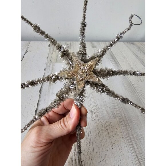 Antique German tinsel star sequence beaded ornament axis tree metal bendable - Picture 4 of 7